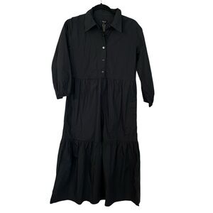 Quince Women’s 3/4 Sleeve 100% Organic Cotton Midi Tunic Dress in Black Sz S NWT